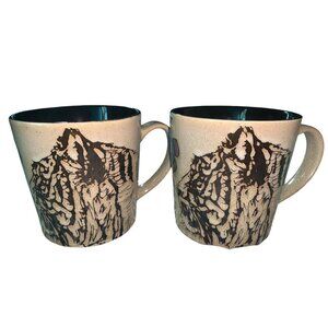 Lot of 2 Blue Harbor Safari Collection Coffee Mugs Tiger & Floral‎ Tan Blue 2014